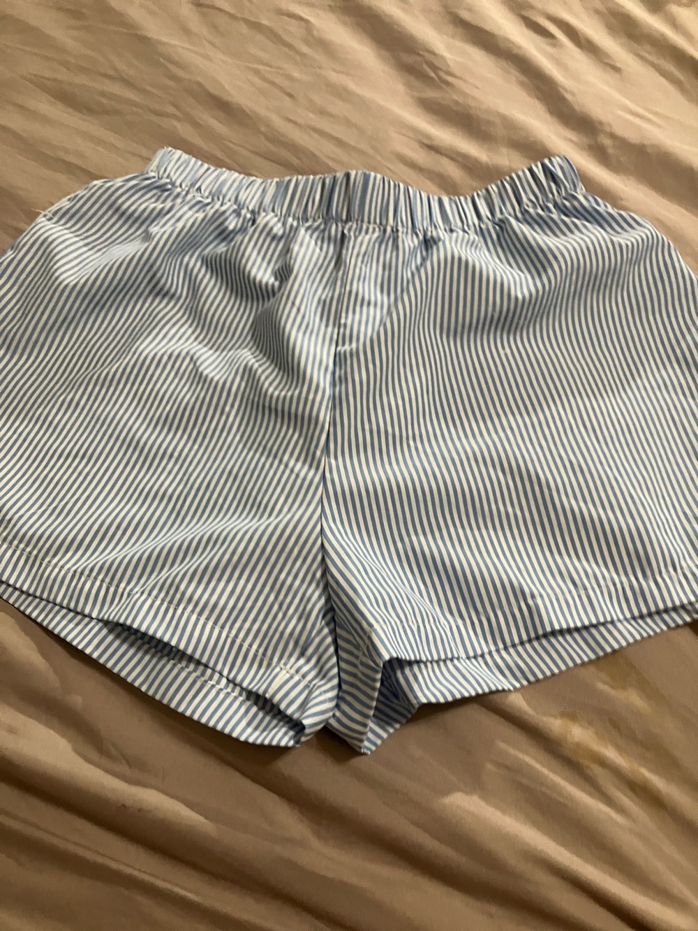 SHEIN Blue & White Vertical Stripe Elastic Waist Athletic Shorts